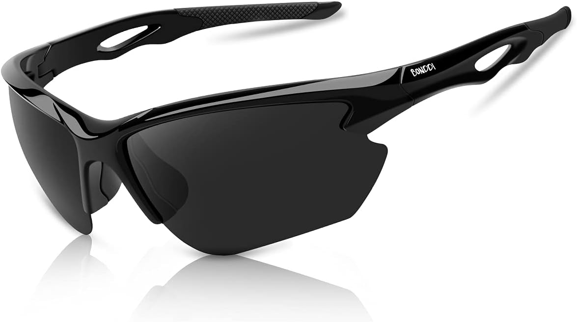 BONDDI gafas de sol deportivas polarizadas TR90 ligeras envolventes UV400 negro