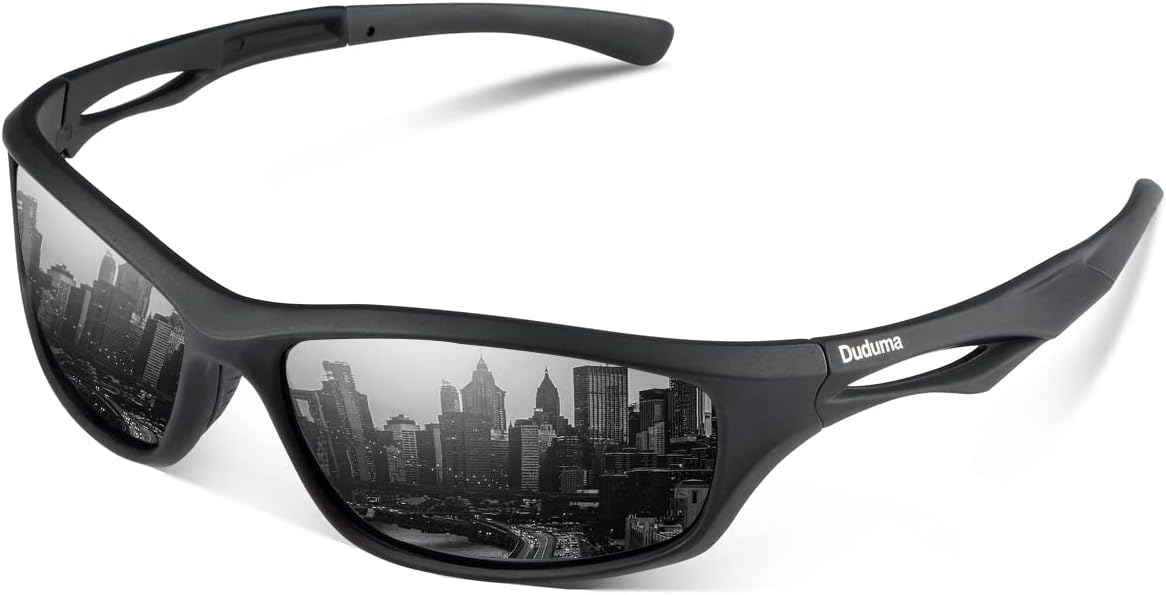 Duduma gafas de sol deportivas polarizadas TR90 negras espejo para running ciclismo pádel UV400
