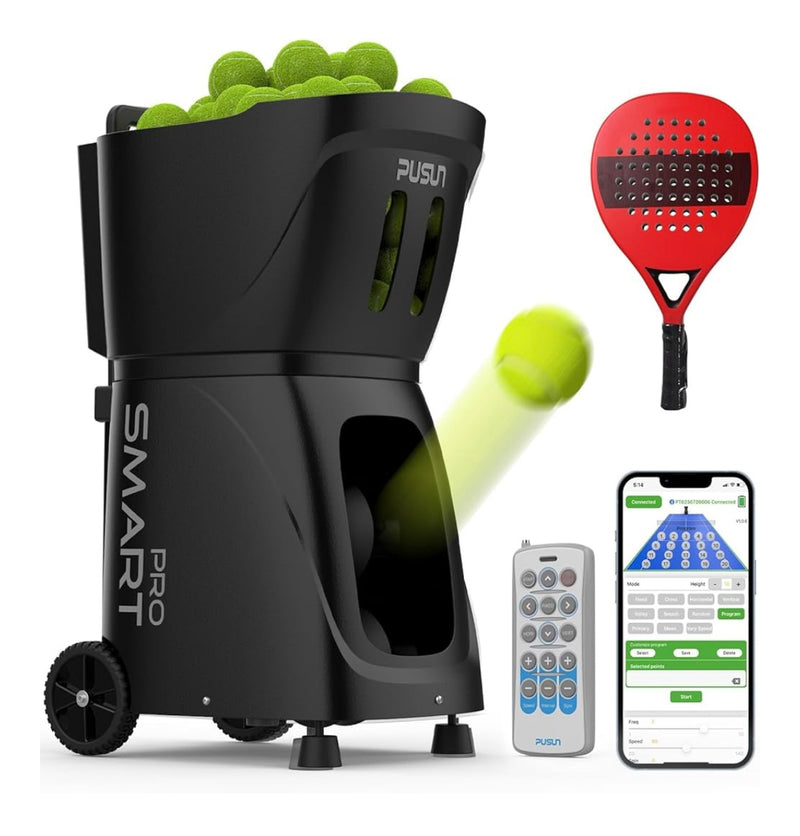 PUSUN Padel-Smart Pro máquina lanzapelotas pádel tenis oscilación interna app mando pala roja
