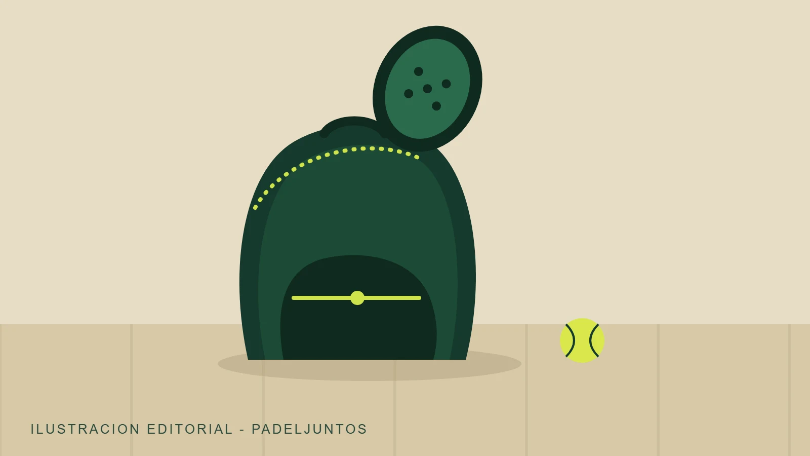 Ilustración de una mochila deportiva genérica con una pala de pádel asomando del compartimento