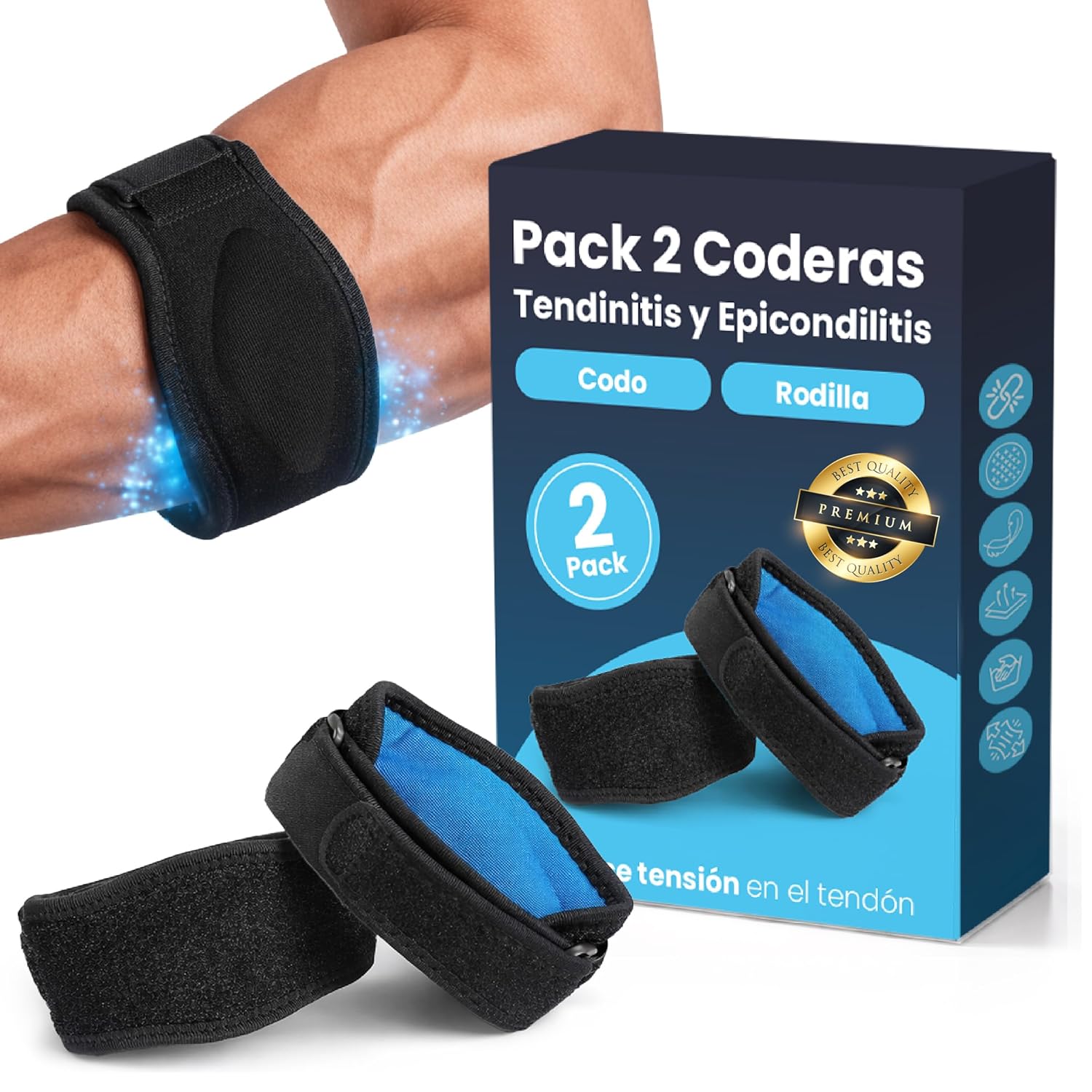 Pack 2 cinchas coderas epicondilitis tendinitis codo rodilla ajustable
