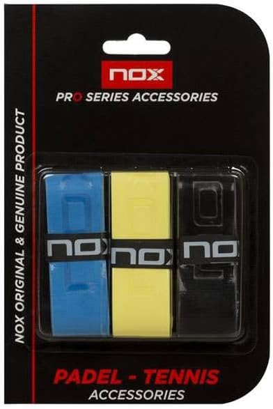 NOX Pro overgrip pádel tenis blister pack x3 tricolor azul amarillo negro Pro Series
