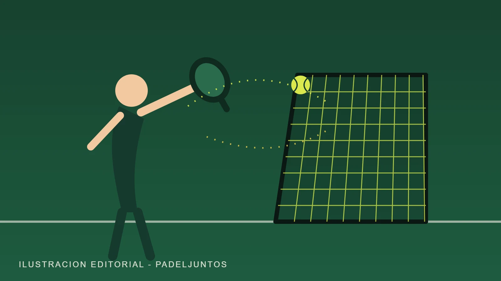 Ilustración de un jugador entrenando golpes contra una red de rebote portátil
