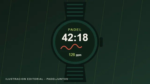 Ilustración de un reloj deportivo con una actividad de pádel